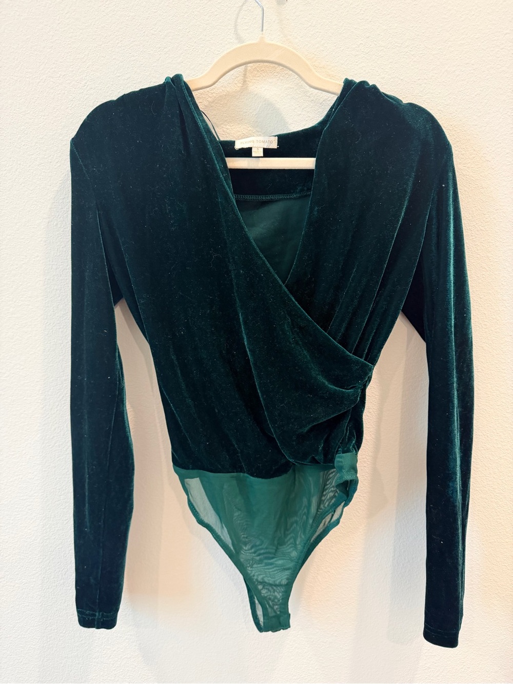 Flying Tomato Emerald Green Velvet Wrap Bodysuit
